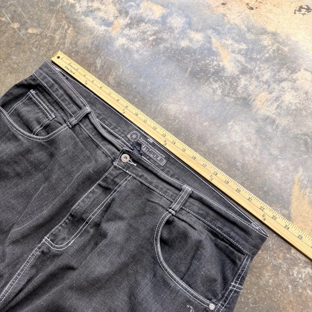 Southpole Mens Black Denim‎ Shorts Baggy Y2K Contrast Stitch Size 46 Streetwear